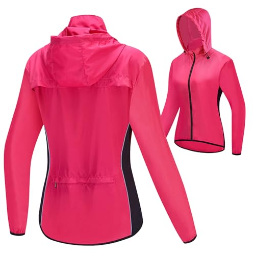 Image of Hi Vis Cycling Jackets Womens 360° Reflective Cycle Jerseys Lightweight Water Resistant Running Coat Breathable Biking Jacket Windproof Softshell Top,Pink-L