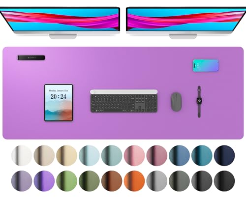 Image of Aothia Leather Desk Pad Protector, Office Desk Mat, Large Mouse Pad, Non-Slip PU Leather Desk Blotter, Laptop Desk Pad, Waterproof Desk Writing Pad for Office and Home (48 inchx17 inch, Iris Violet)