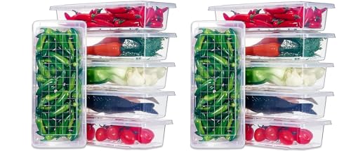 Image of Qshare Fridge Storage Containers - Storage Box for kitchen with Removable Drain Plate, Fridge Organiser Storage Container, kitchen storage box Keep for Fruits, Vegetables, Fish, Meat (1500ml) (12)