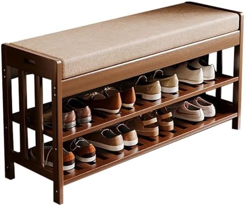 Banc de chaussure en bambou meuble de rangement compact entrée et hall d'appartement