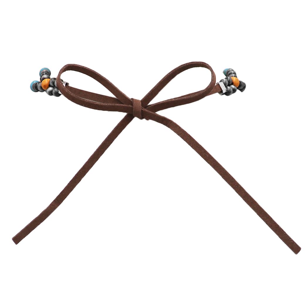 Rosemarie & Jubalee Women's Country Chic Western Hat Band Burnished Silver Tone Concho Orange Turquoise Howlite Stone Beads Vegan Leather Cord, 38.5