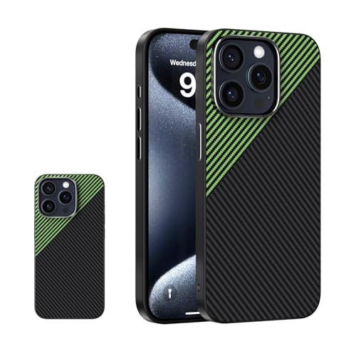 Coque iPhone 15 Pro Max verte effet carbone idéale pour un usage quotidien
