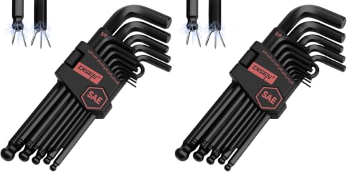 Image of DISEN 13 Pieces Hex Key Allen Wrench Set SAE Size with Ball End, 1 /20-3 /8 Inch, Long Arm Ball Design, Chrome Vanadium Steel (Pack of 2)