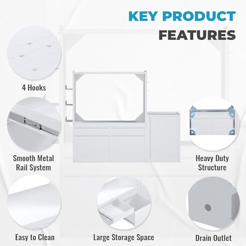 Image of Laundry Pedestal with Dryer Laundry Basket for Washer and Dryer Washing Machine Stand Base Raiser with Washbasin Cabinet,White