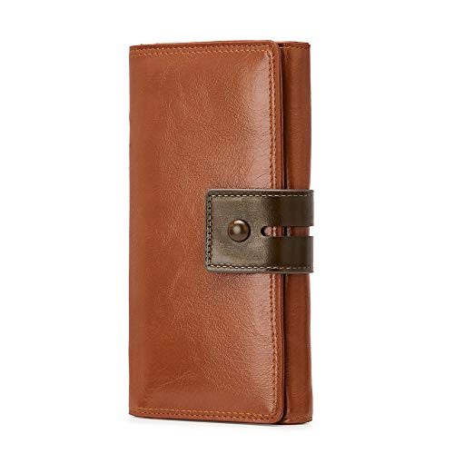 Botimmy Ladies Soft Leather Purse,Women's Large Capacity Wallet with Zipper Pocket,Multiple Card Slots and Zipper Coin Purse, Brown, Casual