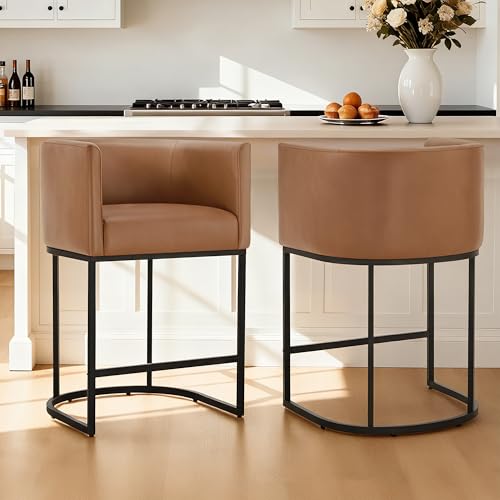 24" Counter Height Bar Stools Set of 2, Modern Barrel