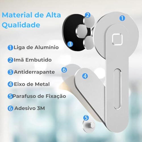 Suporte Magnético de Celular para Laptop - Ajustável, Dobrável, Portátil, Compatível com todos os ti