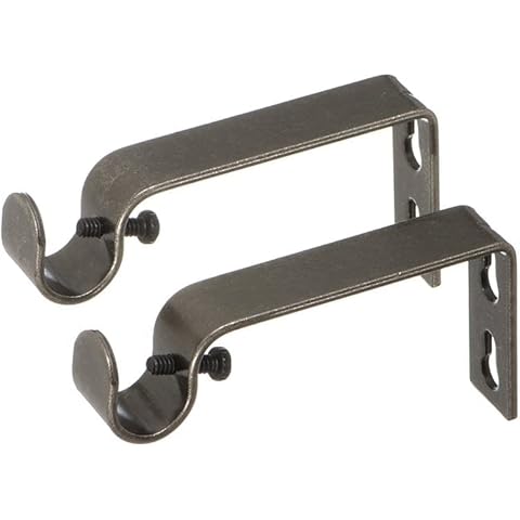 Ivilon Fixed Brackets for Curtain Rods - for 1/2 or 5/8 Inch Rods. Set of 2 - Pewter Cover
