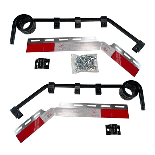 Image of Pair Angled Down Bar Type Truck Mud Flap Hangers Complete Kit 3 Coils, 0.640 inch Square Steel Arm with Reflector Plates and Hardware for Semi Trucks Trailers