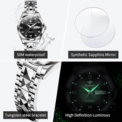 Image of OLEVS Automatic Womens Watch Mechanical Calendar Watches Diamond Fashion Waterproof Female Wrist Watch