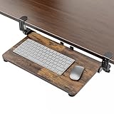 Small Keyboard Tray Under Desk, Pull Out Keyboard & Mouse Tray with Adjustable C-clamp, 20(25.9 Including Clamps) x 11.8 Inch Slide Out Computer Keyboard Drawer Mouse Tray for Typing, Brown