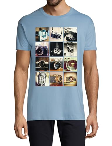 T-shirt rétro homme bleu clair en coton idéal pour vos sorties photo urbaines