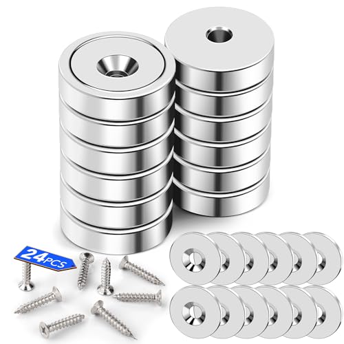 Image of LOVIMAG Strong Neodymium Rare Earth Magnets, 30LBS-12Pack | Heavy Duty Cup Magnet with Countersunk and Screws for Tool Room, Kitchen Doors, Wall Mounting, Office