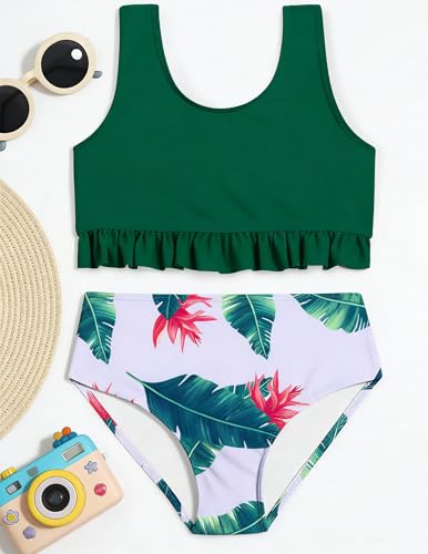 Image of Arshiner Girls Bikini Beach Swimwear 2 Piece Swimsuits Floral Printing Bathing Suits