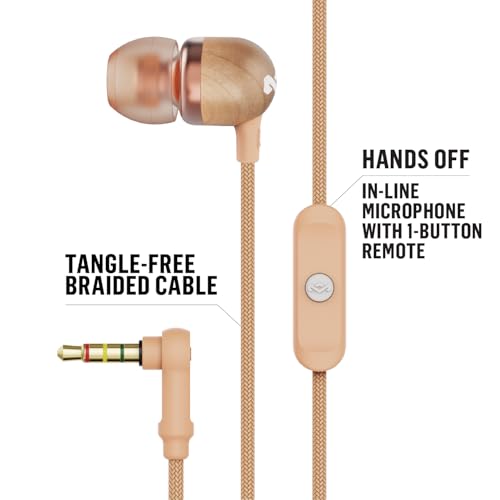Image of House of Marley, Smile Jamaica Wired In-Ear Headphones - In-line Microphone with 1-Button Remote, Noise Isolating, Durable, Tangle Free Cable, EM-JE041-CP Copper