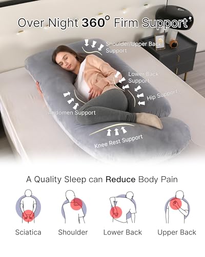 Image of ALLOPERA Pregnancy Pillow, Full Body Maternity Pillow 57 inch, with Removable Washable Cover - Sleep Support for Legs, Back, Neck, Shoulder, HIPS, Belly for Pregnent Women, Velvet Cover(Grey)