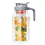 64 oz Fruit Water Infuser Pitcher, Heavy Duty Wide Mouth Glass Pitcher with Lid and Pour Spout, Tea Jug Airtight Seal for Freshness and Convenience, Great for Cold Beverages, Breast Milk
