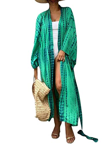 Image of Bsubseach Stylish Tie Dye Open Front Long Kimono Swimsuit Coverup for Women | Loose Fit Boho Style Bathing Suits Cardigans,Summer Causal Resort Wear