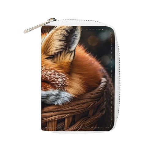 RFID Credit Card Holder Wallets for Women Cute Small Leather Ladies Cardholder Wallets Funny Fox Creature Sleeping Card Organizer Case with Zipper