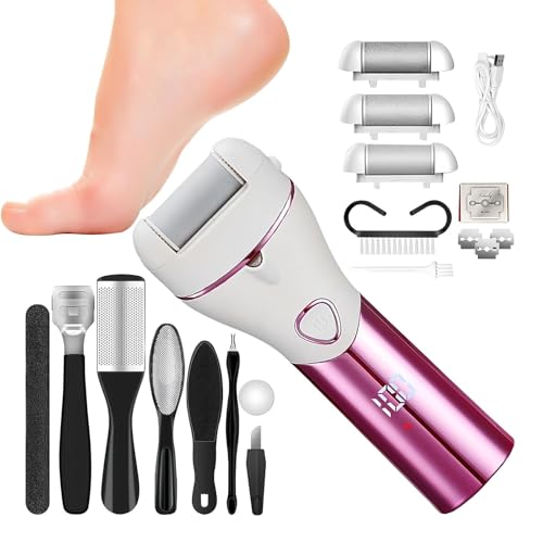 Birsuruzor フットファイルカルスリムーバー、電動ペディキュアキット, プロフェッショナルフットスクラバー角質除去剤, ひび割れた乾燥肌、硬い角質を持つ女性と男性向けの3つのグラインディングヘッド付きフットケアキット