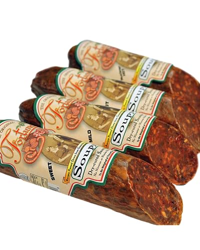 Fortuna's Soupy Sampler: Sweet, Mild, Hot, & Extra Hot Pork Salami. Made in USA with All-Natural...