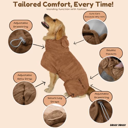 SOGGYDOGGY® UK: Luxuriöser Hunde-Trocknungsmantel, super saugfähiger Mikrofaser-Hunde-Bademantel mit Kapuze, schnell trocknend in Minuten, dicker & weicher Bademantel - Bad, Pflege & Reise, bedeckt