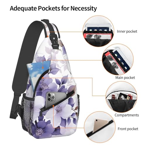 Bolso bandolera con patrón de flores moradas para mujer y hombre miniatura 4