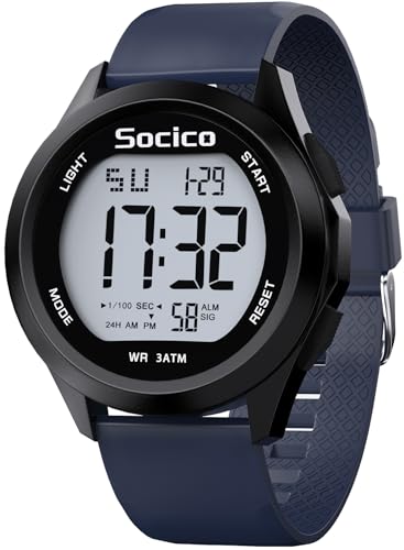 SOCICO Mens Digital Watch Sports Waterproof Outdoor Large Face Military Watches with Stopwatch Back Light Alarm Date Display