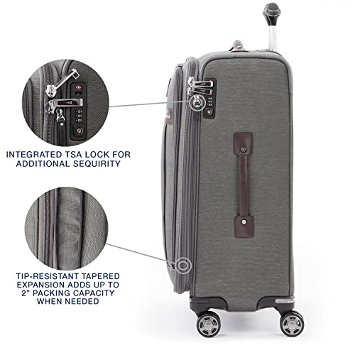 Travelpro Platinum Elite Softside Expandable Checked Luggage, 8 Wheel Spinner Suitcase, TSA Lock, Men and Women, Vintage Grey, Checked Medium 25-Inch - Image 5