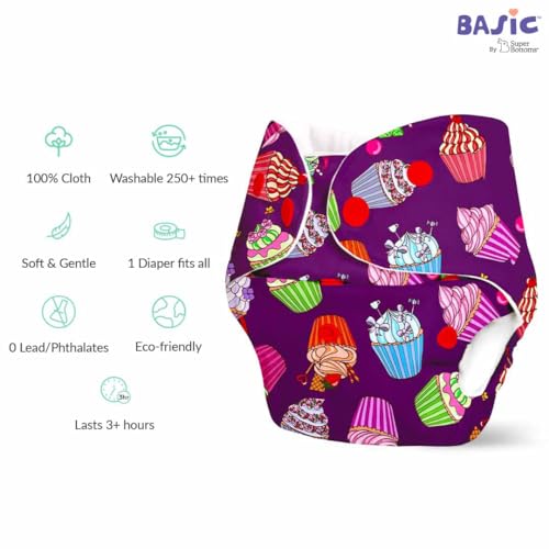 Image of Superbottoms 2 Basic Reusable Cloth Diaper With New Quick Dry Ultrathin Pads-Pack Of 4|Freesize,Washable Diapers For Baby 0-3 Yrs|Stay Dry&Lasts Up To 3Hrs - Assorted