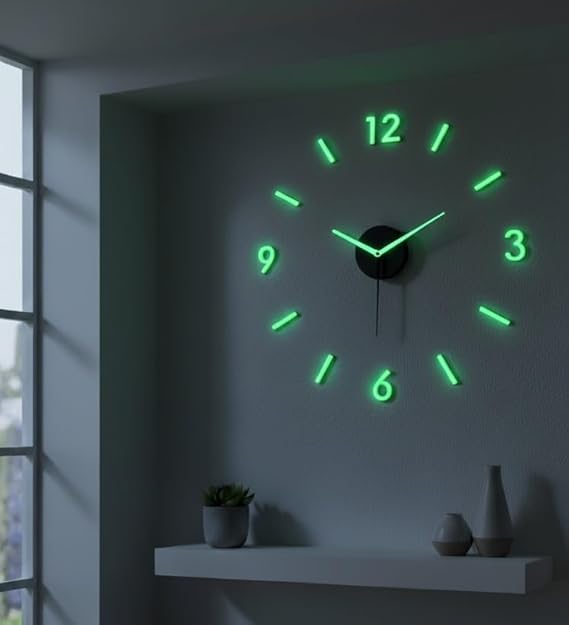 Image of cozyloom Radium Simple Wall Clock - Minimalist Modern Analog Timepiece with Glow-in-Dark Radium Markers &, Office, Living Room & Bedroom Decor (60x60cm)