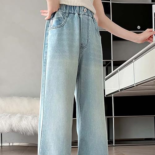 Girls Bows Jeans Kids Baggy Wide Leg Denim Pants with Bows Pockets Straight Cute Elastic Trendy Preppy Y2k Trousers2