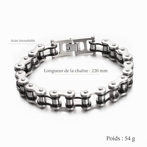 Vissen Bracelet Homme Moto Chaine VéLo De Acier Inoxydable Bracelet Gros Garcon Rock, 21.5cm – vue 2