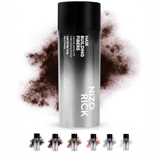 NIZORICK Fibre Capillaire Brun Foncé 28g,Poudre Densifiante Cheveux Homme Pour Cheveux Clairsemés et Zones Dégarnies,Aspect Plus Dense,Longue Tenue
