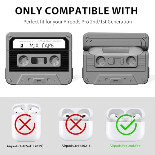 Image of AirPods Pro 2 Case Cover, KOREDA Funny Cassette Tape Design Case for Airpods Pro 2nd Generation /1st Generation (2023 /2022 /2019), Cute Cartoon Fashion Silicone Protective Case for Women Men (Black)