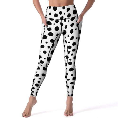 Legging de sport pois noirs pour femmes pantalon yoga taille haute fitness gym taille S