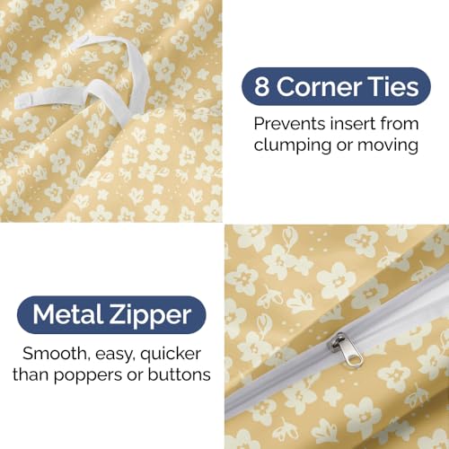 Image of Duvet Cover King Size - Floral Duvet Cover Set - 3 Piece - Yellow Meadow | Soft Floral Duvet Cover 104 x 90 with 2 Pillow Shams, Comfy Floral Bedding Set, Hotel Luxury with Zipper Closures & Ties