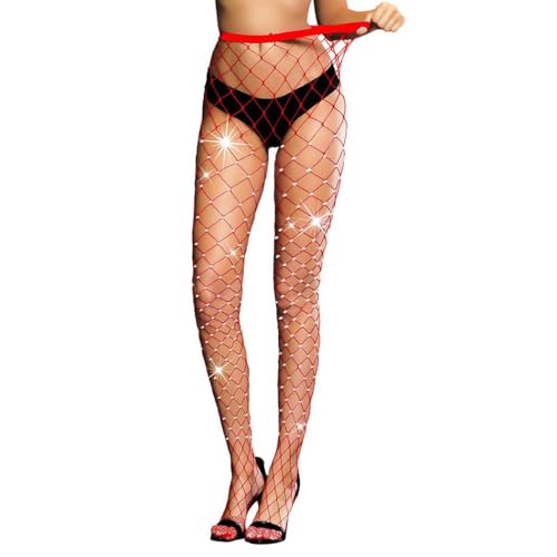 Image of Fishnet Stockings Mesh Pantyhose Rhinestone High Waist Tights for Women
