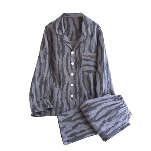 Pajamas Set for Men Lightweight Long Sleeve Crewneck Shirt and Bottoms Pjs Button Lapel Soft Loungewear with Pocket