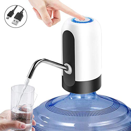 Water Bottle Pump, Automatic Water Dispenser, USB Charging Drinking Portable Electric Switch for Universal 3-5 Gallon Bottle For Outdoor Home Office (White)