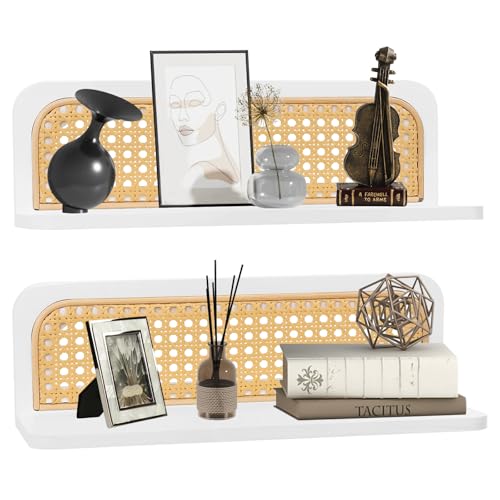 2 Stück Wandregal Weiß Boho, Rattan Wandregale Boho Wanddeko,...