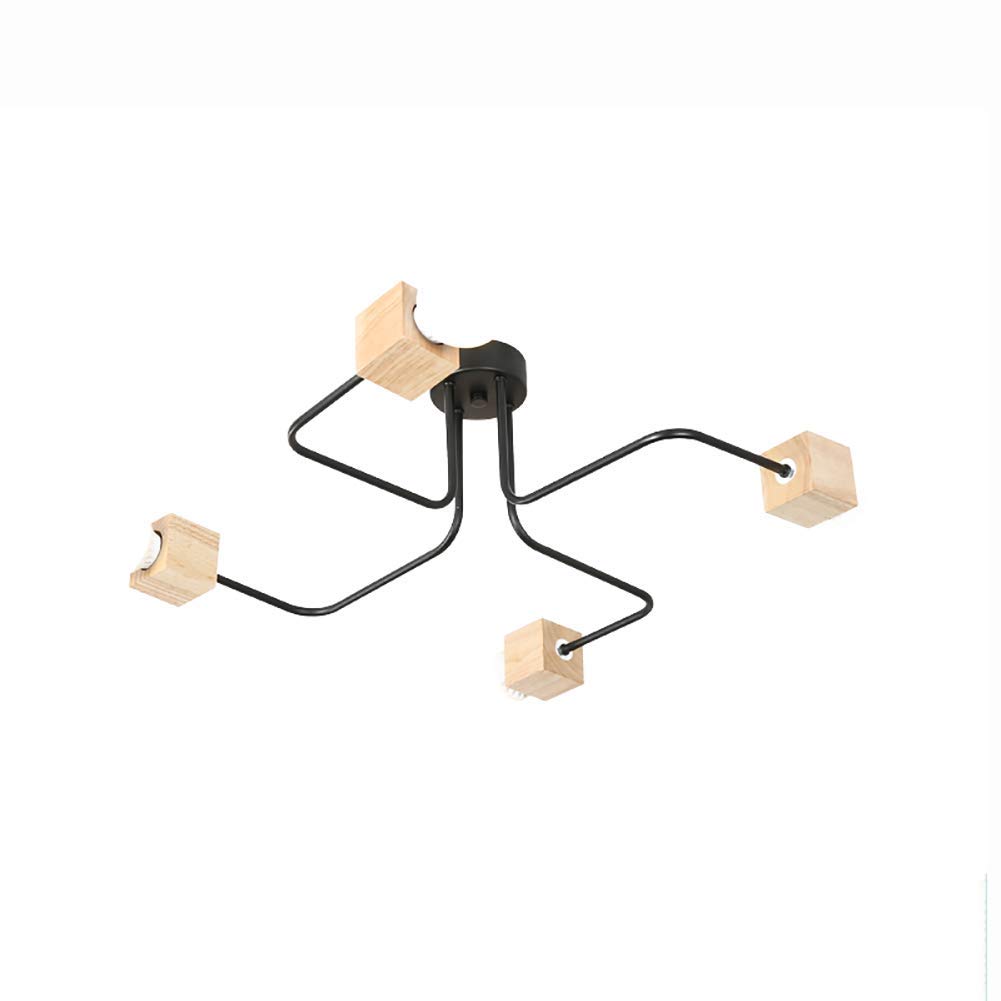 Candelabro Sputnik de 4 luces en negro y madera para techo