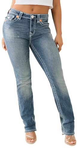 True Religion Womens Super T Billie Straight Flap Fit Valmonte MID Rise Jeans