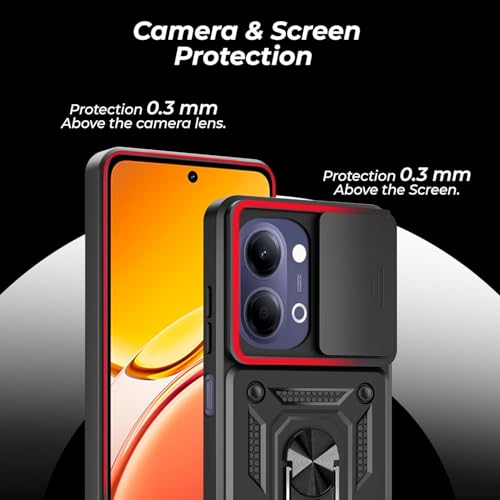 Image of AIBEX Back Cover Compatible for Vivo T5 Lite 5G / Y21 5G / Y11 5G / Iqoo Z11 Lite 5G | D10 Tough Armor Case | Sliding Camera Shield | 360 Protection |Kickstand Ring Holder|Military-Grade Bumper Case