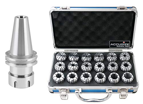 Accusize Industrial Tools 8000 Rpm, Cat40 Er32 V-Flange Collet Chuck, Proj Length 2.76'' plus 18 Pcs Er-32 Collet 3 mm to 20 mm by 1 mm