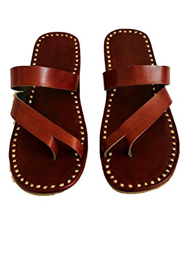 Zenith_Leather Brown Mens Leather Kolhapuri Slippers Ethnic Flip Flop Slippers Indian Traditional Slippers Natural Leather Chappal (Size:- 7)