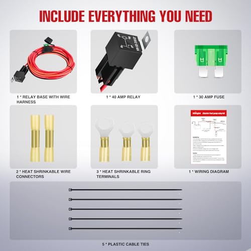 Image of Nilight Electric Fuel Pump Relay Kit Wiring Harness 10 Gauge Cables | w /40 AMP Relay Heavy Duty 30 AMP Blade Fuse 12V System for Trucks Cars RVs Marine Boats Trailers