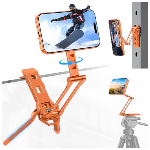 OMOTON TP06 Magsafe スマホスタンド360° 調整可能な アルミニウム製 磁気式マグセーフ iPhone Stand 三脚（iPhone 17/16/15/14/13 Pro Max対応） 折りたたみ式スマートフォンスタンドVlog・ジム・旅行シーンに最適なエッセンシャルアクセサリー オレンジ