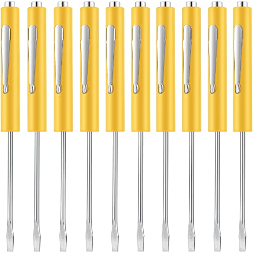 Image of Honoson 10 Pieces Pocket Screwdriver Mini Tops and Pocket Clips Magnetic Slotted Small Screw Driver with a Single Blade Head for Mechanical, Electrician(Yellow)