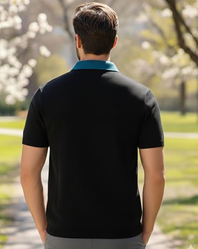 Image of AUSK Men's Textured Vertical Striped Knit Polo T-Shirt | Half Sleeve Zipper Neck Self-Design Casual Tee | Mens Tshirts